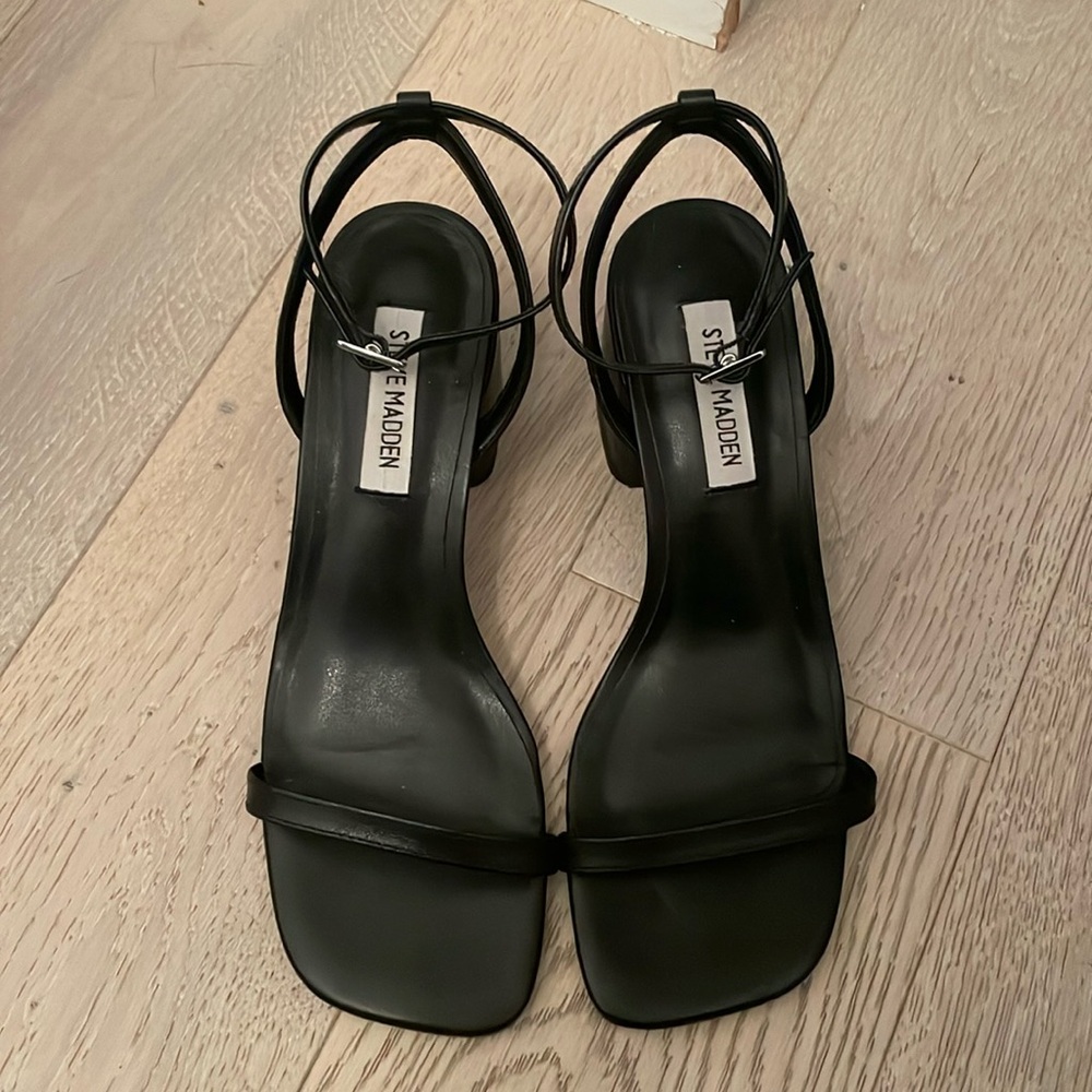 Steve Madden Black Leather Strappy Heels